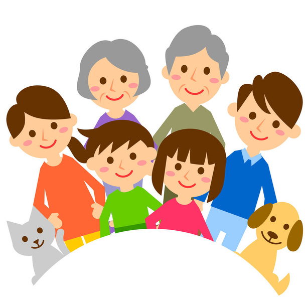 Happy family with arc. Grandparents, parents, children and pets. Vector illustration - Vector, Image