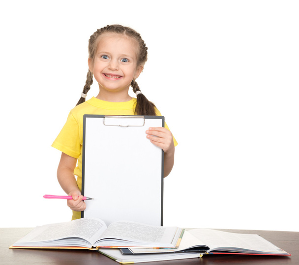girl with clipboard and books - Фото, зображення