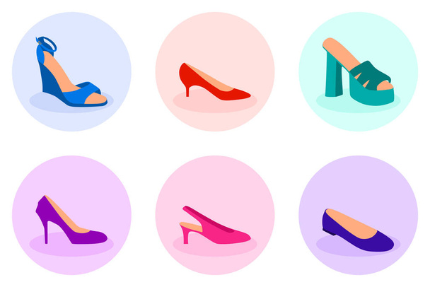 Diseño de colección de zapatos de mujer colorido - Vector, imagen