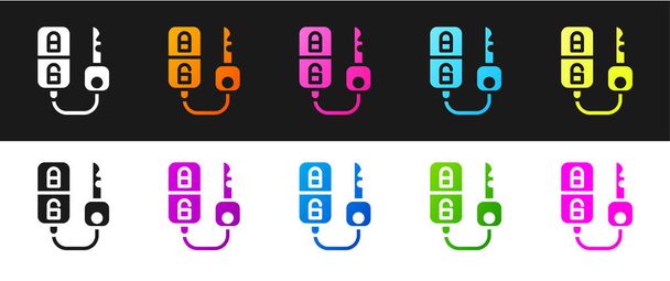 Set Autoschlüssel mit Fernbedienungssymbol isoliert auf schwarzem und weißem Hintergrund. Autoschlüssel und Alarmanlage. Vektorillustration. - Vektor, Bild