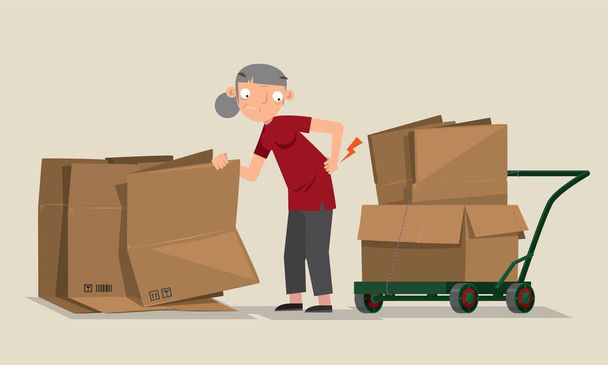 Vector illustration of an old woman working as waste picker in Hong Kong - Vector, Image