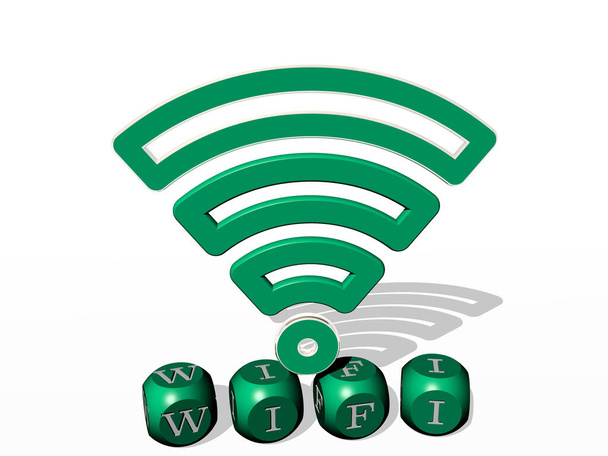 3D graphical image of WIFI vertically along with text built by metallic cubic letters from the top perspective, excellent for the concept presentation and slideshows. illustration and icon - Photo, Image