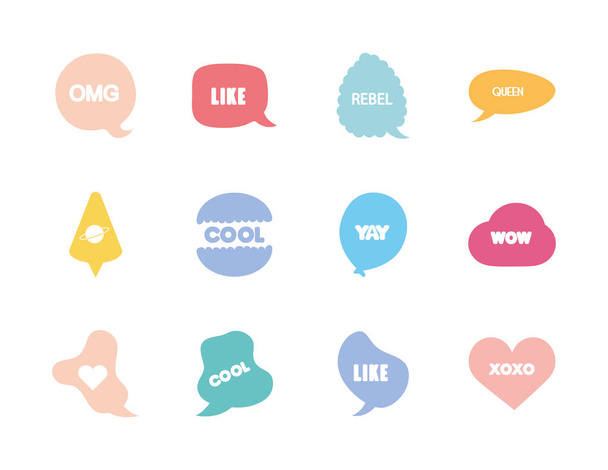 sada ikon slangových bublin a srdce, styl výplně řádků - Vektor, obrázek