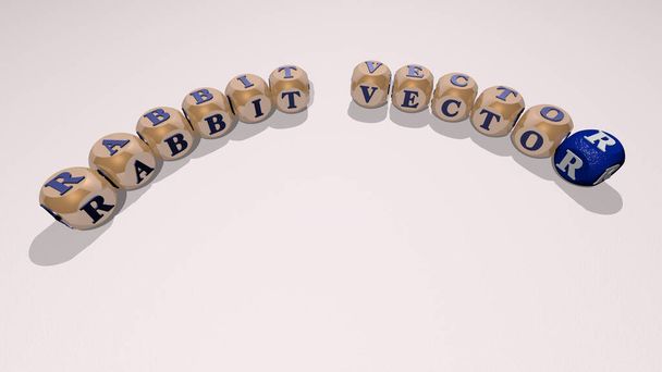 Kreuzworträtsel des Kaninchenvektors, angeordnet durch kubische Buchstaben auf einem Spiegelboden, Konzept, Bedeutung und Präsentation. Illustration und Häschen - Foto, Bild