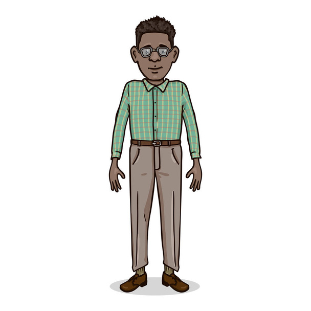 Vector Cartoon Young Afroamerican Man. Caráter Nerd. - Vetor, Imagem