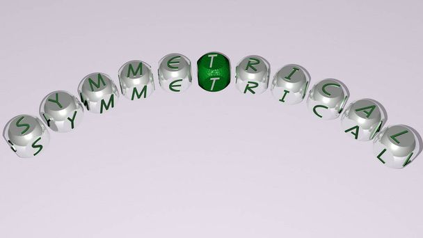 kruiswoordpuzzels van SYMMETRISCHE gerangschikt met kubieke letters op een spiegelvloer, concept betekenis en presentatie. achtergrond en abstract - Foto, afbeelding