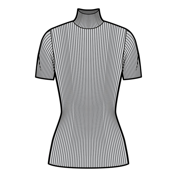 Черепашковий ребристий светр технічна модна ілюстрація з короткими реберними рукавами, фігурою, довжиною туніки
 - Вектор, зображення