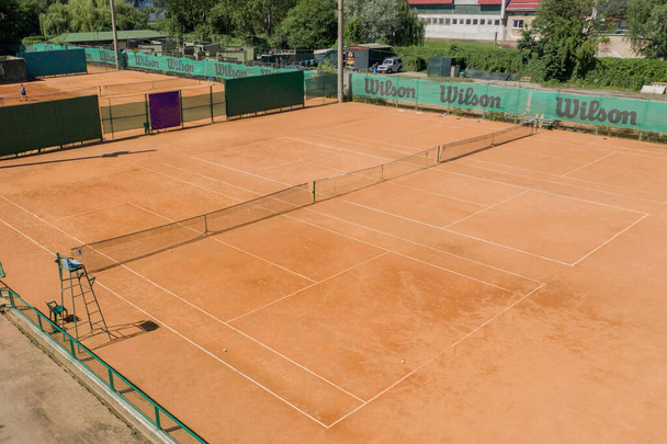 Ukraine, Kyiv- April 4, 2020: Tennis Clay Court. View from the bird. - Фото, изображение