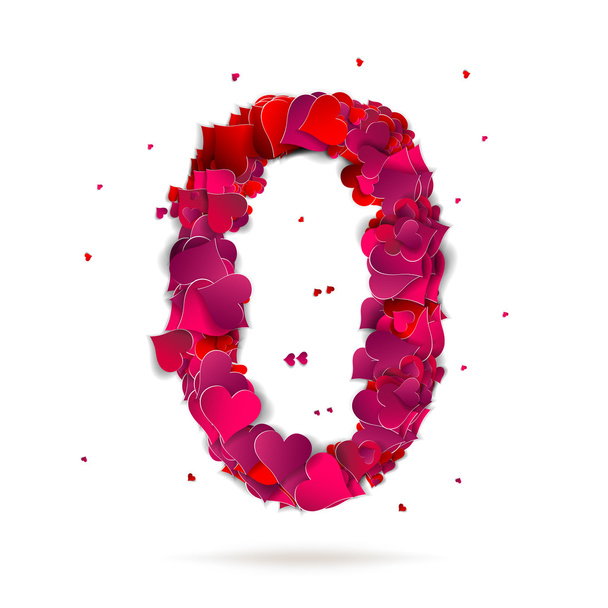 číslo nula, 0, vyrobený z červené srdce. abeceda lásky - Vektor, obrázek