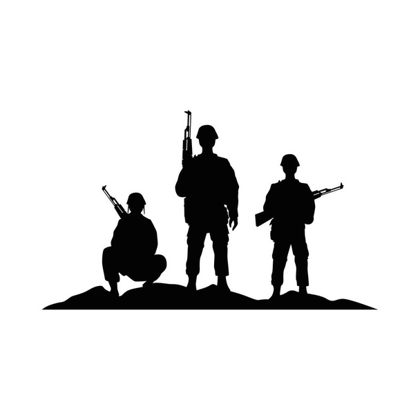 Военные силуэты трех солдат - Вектор,изображение