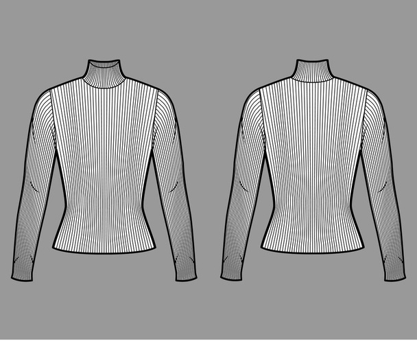 Технічна модна ілюстрація з ребристим в'язаним светром з довгими рукавами, крупним планом
.  - Вектор, зображення