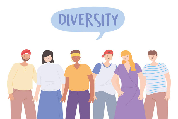 diversas personas multirraciales y multiculturales personajes diferentes dibujos animados - Vector, imagen