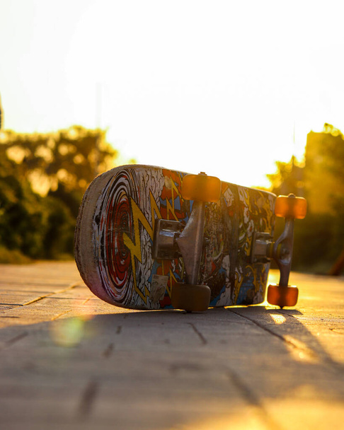 Скейт-борд на полу сада - Фото, изображение