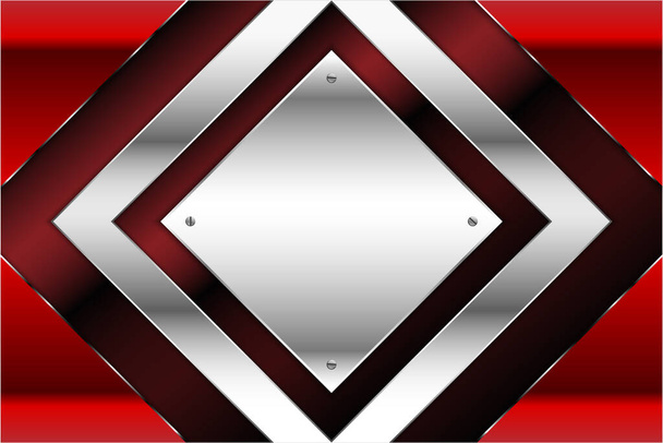  Placa metálica background.Red y plata flecha shape.Metal con tornillos concepto de tecnología. - Vector, Imagen