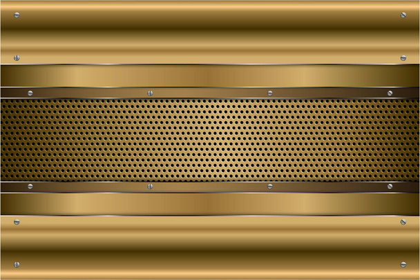  Metallischer Hintergrund. Gold und Silber mit Schrauben auf perforierter Textur. Luxus goldenes Metall modernes Design. - Vektor, Bild