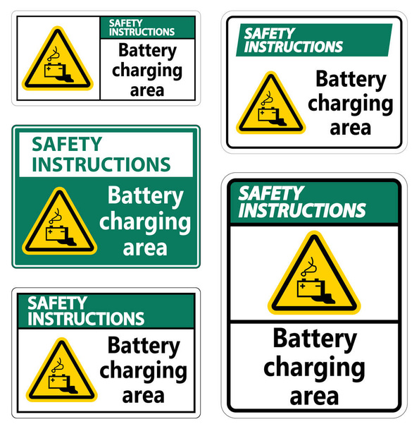 Bezpečnostní pokyny Oblast nabíjení baterií Přihlaste se na bílém pozadí  - Vektor, obrázek