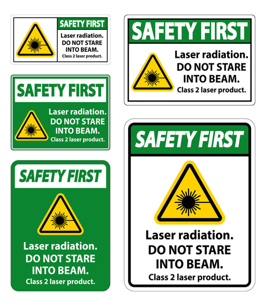 Sicurezza Prima radiazione laser, non fissare il fascio, classe 2 prodotto laser Segno su sfondo bianco  - Vettoriali, immagini