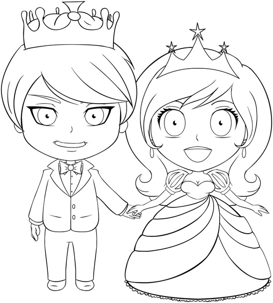 Prince and Princess Coloring Page 1 - Vector, Image