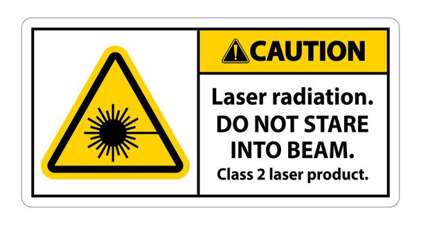 注意レーザー放射線、ビームをじっと見ていない、クラス2レーザー製品白い背景にサインイン  - ベクター画像