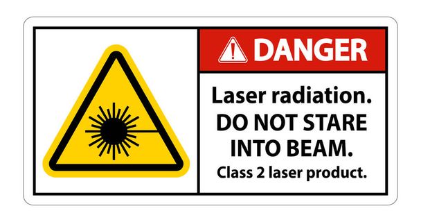 Niebezpieczeństwo Promieniowanie laserowe, nie patrz w wiązkę, produkt laserowy klasy 2 Znak na białym tle  - Wektor, obraz