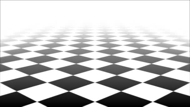 Fondo del tablero de ajedrez abstracto Looping sin costuras / animación 4k de un fondo abstracto de tablero de ajedrez de azulejos en blanco y negro bucle sin costuras con efecto de brillo y desenfoque - Metraje, vídeo