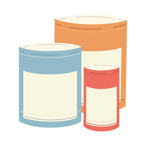 cartoon canned food jars on white background - Vector, Image