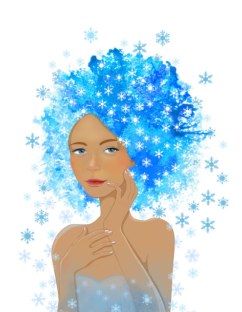 Blue snow hair girl - Foto, afbeelding