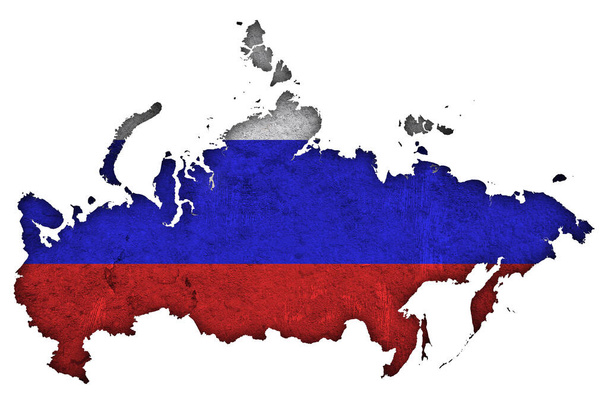 Mappa e bandiera della Russia sul cemento armato - Foto, immagini