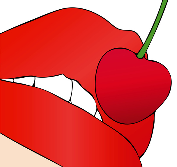 Mouth with cherry - Vector, Image