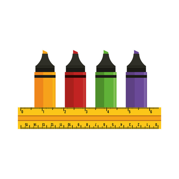 markers colors and rule supplies isolated icons - Vector, Image