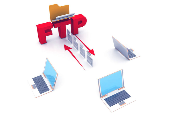 FTP-bestandsoverdracht. Internettechnologie. 3d renderen - Foto, afbeelding