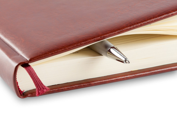 Angle leather diary with pen - Photo, Image