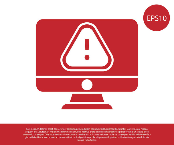 Red Computer monitor with exclamation mark icon isolated on white background. Alert message smartphone notification.  Vector Illustration. - Vector, Image