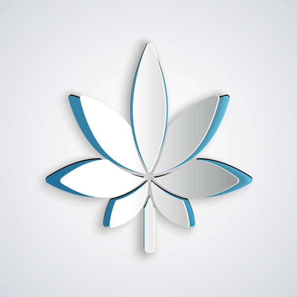 Paper cut Medical marijuana or cannabis leaf icon isolated on grey background. Hemp symbol. Paper art style. Vector Illustration. - Διάνυσμα, εικόνα