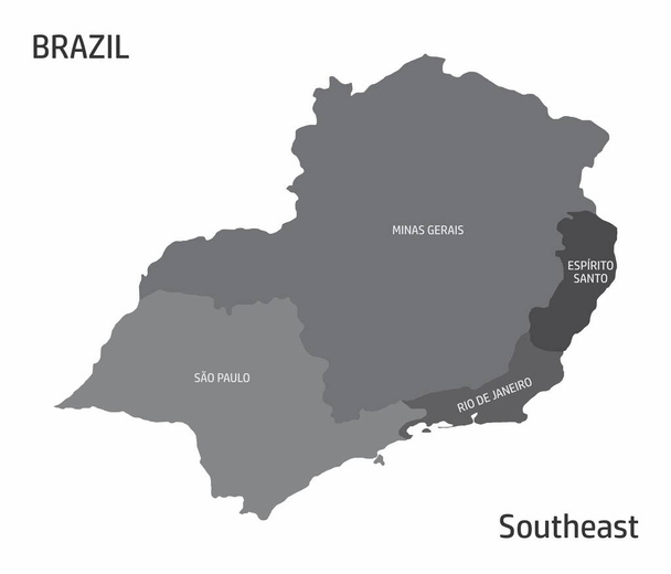 Карта юго-восточного региона Бразилии с метками штатов на белом фоне, Бразилия - Вектор,изображение