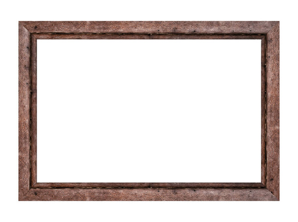 Brązowa drewniana rama izolowana na białym tle. Obiekt ze ścieżką wycinania - Zdjęcie, obraz