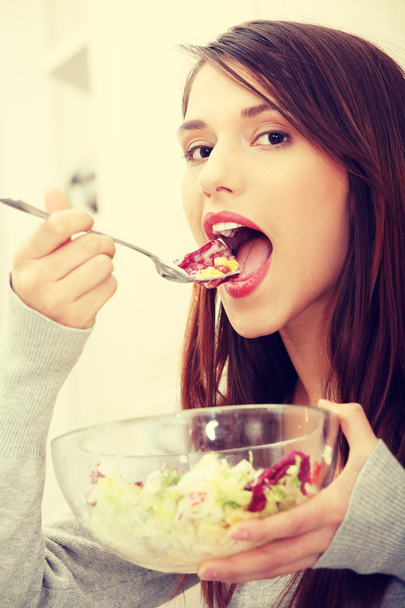 Woman eating salat - Photo, Image
