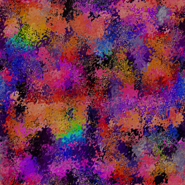 Nahtlose lebendige Regenbogen bemalte Textur. Kühner psychedelischer Neon-Glitch-Hintergrund. Scribble unvollkommene künstlerische Muster. Irre farbenfrohe abstrakte Spaßkunst auf der ganzen Linie - Foto, Bild