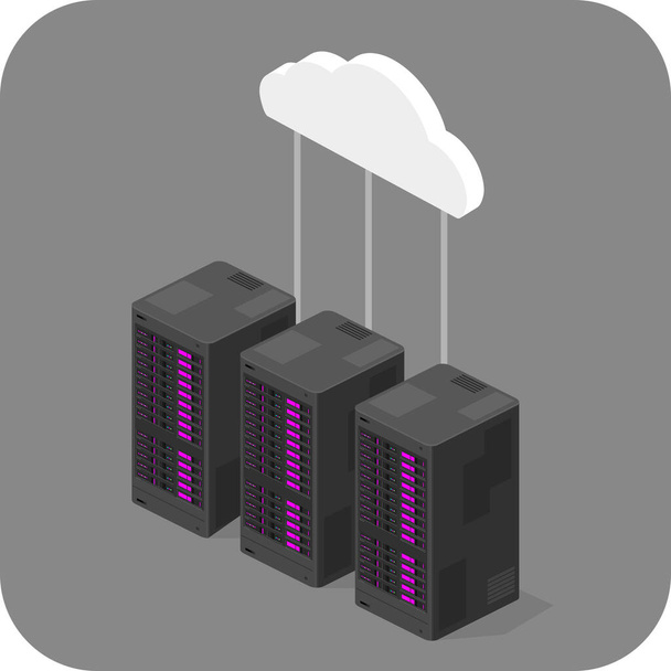 Isometric Servers Connected to The Cloud - Vector Icon Illustration - Vector, Image