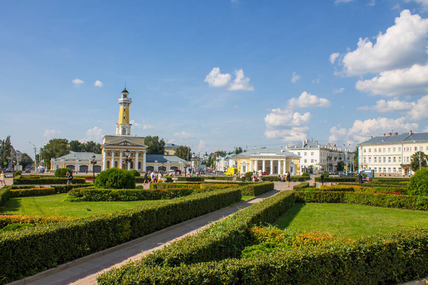 panoramic view of Susaninskaya square with historical architecture on a clear summer day and space for copying in Kostroma Russia - Фото, зображення