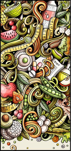 Banner de garabato dibujado a mano de comida dietética. Folleto detallado de dibujos animados
. - Foto, imagen