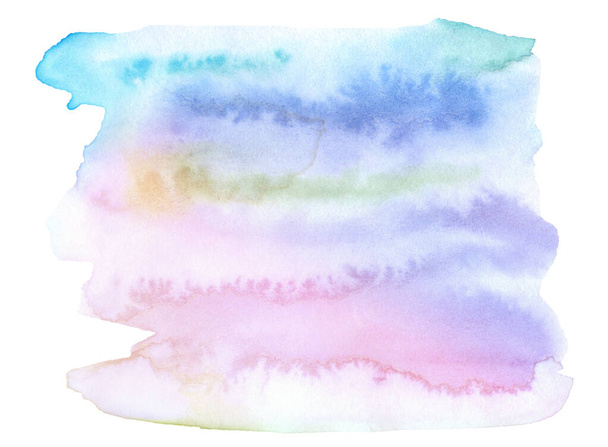 Multicolored watercolor spots in pastel colors on a paper backing. Isolated frame hand drawn by brush. Abstract unique original background. - Fotografie, Obrázek