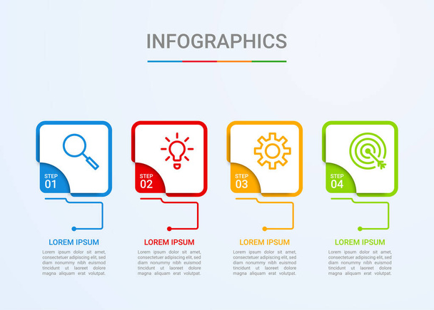 Визуализация бизнес-данных, инфографический шаблон с 4 шагами на синем фоне, векторная иллюстрация - Вектор,изображение