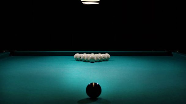 pool table with balls and cue - Photo, Image