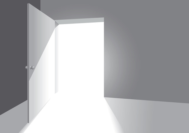 An open door in a grey room - Vector, Image