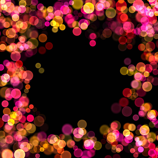 Abstract colorful bokeh sparkle frame on black background. - Photo, Image
