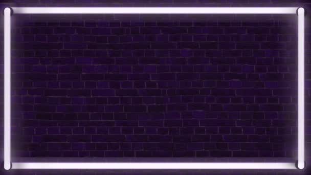 Wiggle neon tube light on night brick wall neon light switch off looping and seamless can be used for background. - Materiał filmowy, wideo