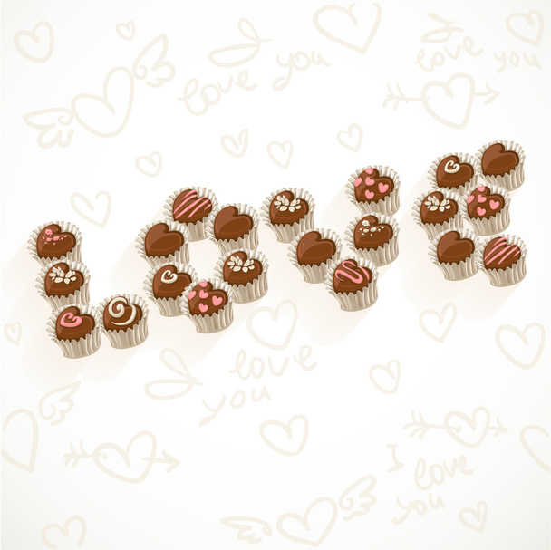 Love inscription of delicious chocolates - Vector, Image