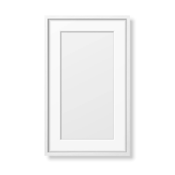 Vector 3d Realistic Vertical White Wooden Simple Modern Frame Icon Closeup Isolated on White. It can be used for presentations. Design Template for Mockup, Front View - Vektor, Bild