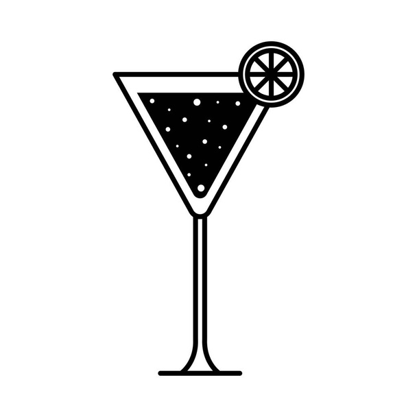 taza de cristal de Martini con diseño de vectores de icono de estilo de silueta de limón - Vector, imagen